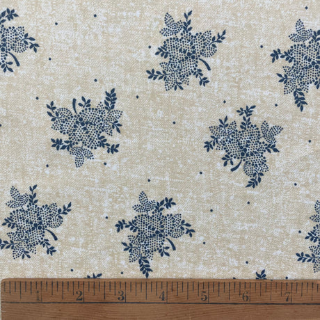 1960’s Blue Floral Clusters on Off White Polyester Fabric - BTY