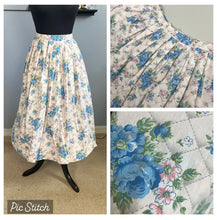 1950's style Faux Quilted and Rose Print Pleated Skirt - Cotton