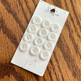 1960’s Buttons by Schwanda Plastic Buttons - White - Set of 12 - Size 24 - 9/16" -  on card