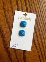 1980’s La Mode Blue Square Plastic Button - Set of 2 - 5/8” - on card