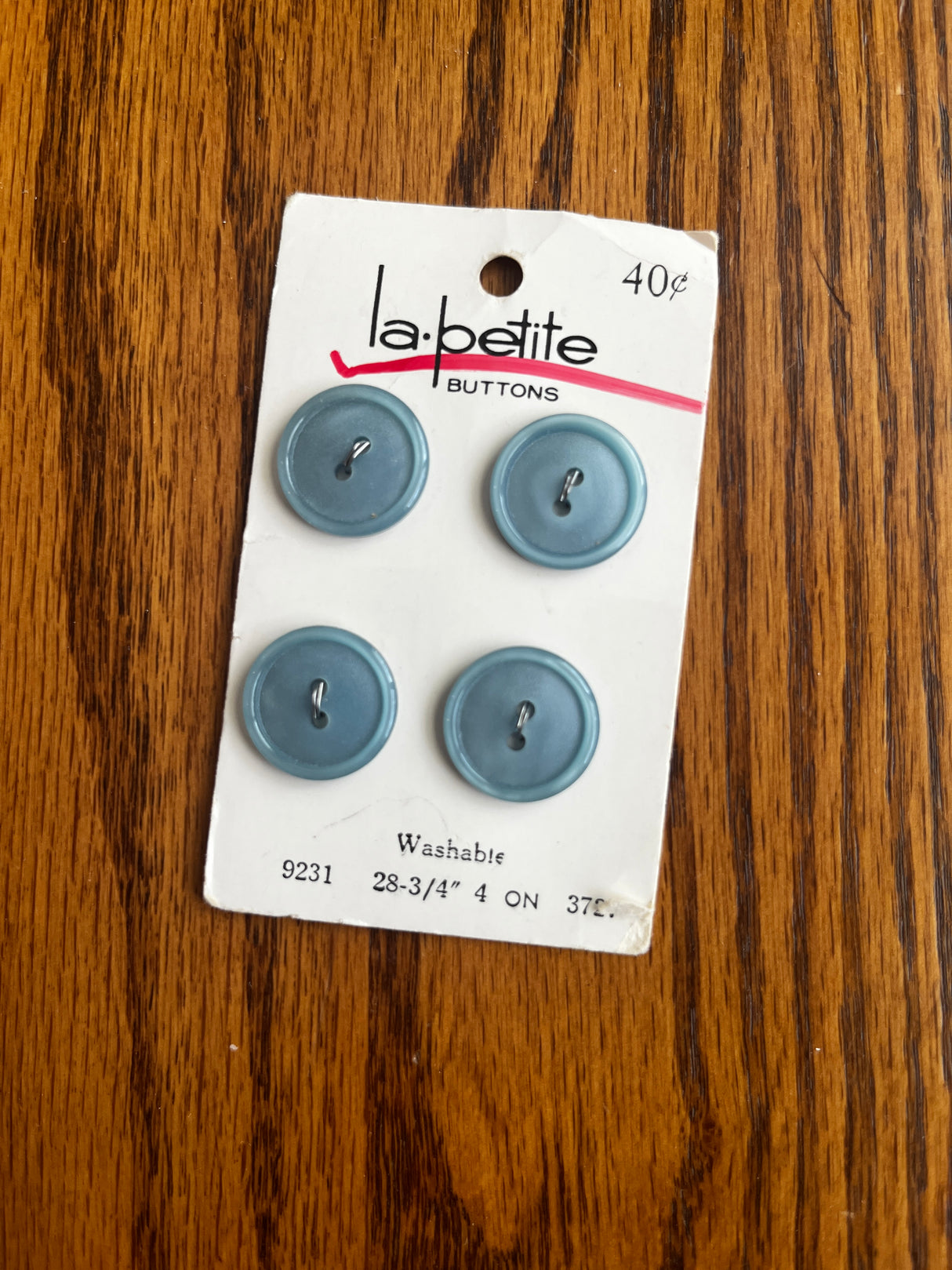 1980’s La Petite Dusty Blue Carved Plastic Buttons - Set of 4 - 3/4” - on card