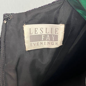 1980’s Black Velvet Taffeta Leg Of Mutton Sleeve  Dress Leslie Fay Evenings XS