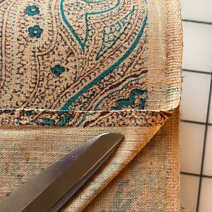 1970's Tan with Teal Paisley Fabric - Kettlecloth - BTY