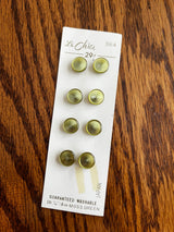 1980’s Le Chic Moss Green Pearlescent Plastic Flat Top Shank Buttons - Set of 8 - 7/16" - on card