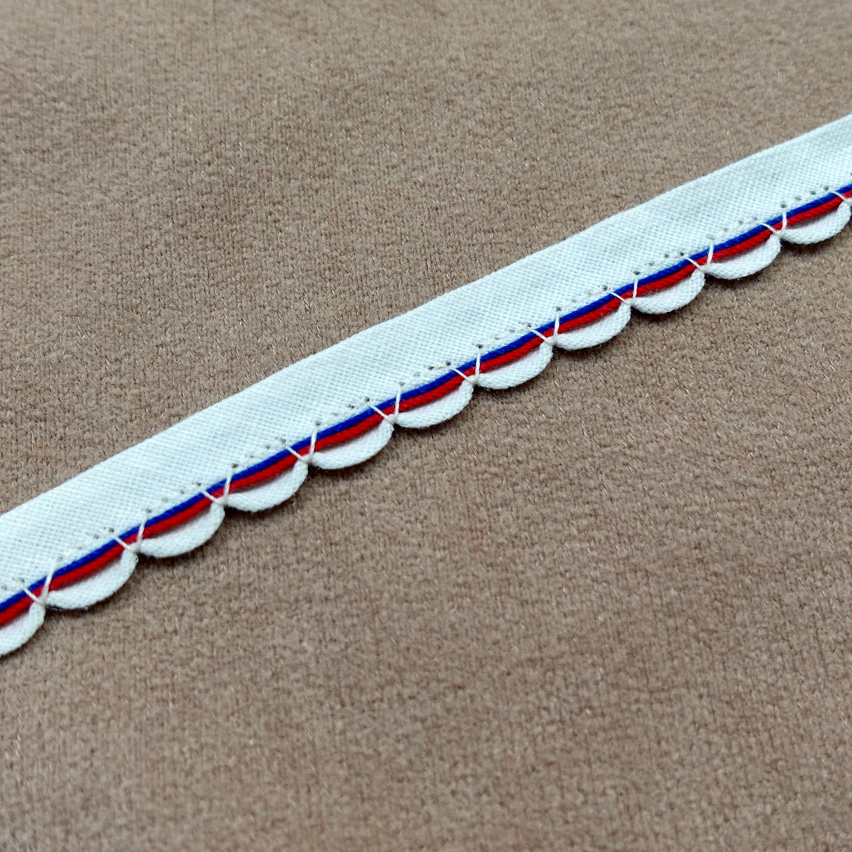 1970’s Cotton Bias Trim with Red and Blue Threading Detail - BTY