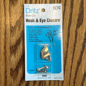 1970's Dritz Hook & Eye Waistband Closures - Multiple finishes available - NOS
