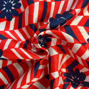 1970’s Red, White, and Navy Blue Mod Floral Fabric - BTY