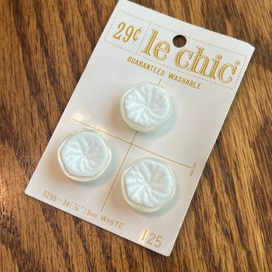 1960’s Le Chic Plastic Buttons - Cream and White - Set of 3 - 7/8