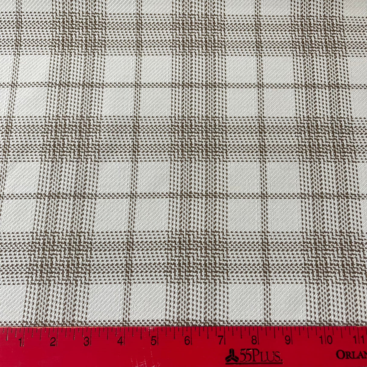 1970’s Brown and Cream Plaid Polyester Fabric