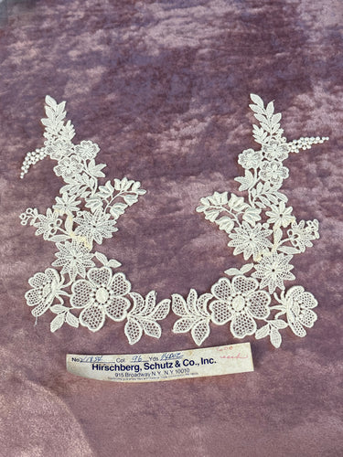 1970’s Floral Appliqué, set of 2 - Hirschberg, Schutz & Co - Cream color - deadstock - No. 1854