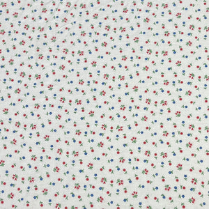 1960’s White with Blue and Red Floral Cotton flannel Fabric - BTP