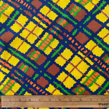 1970's Yellow, Blue, and Brown Printed Plaid fabric