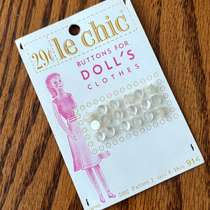 1960’s Le Chic White Plastic Shank Doll Buttons - Opalescent - Set of 18 - Size 8 - 3/16" -  on card