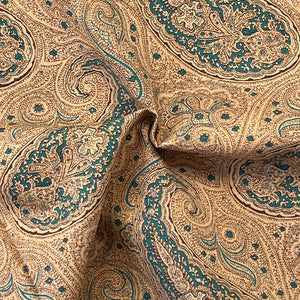 1970's Tan with Teal Paisley Fabric - Kettlecloth - BTY