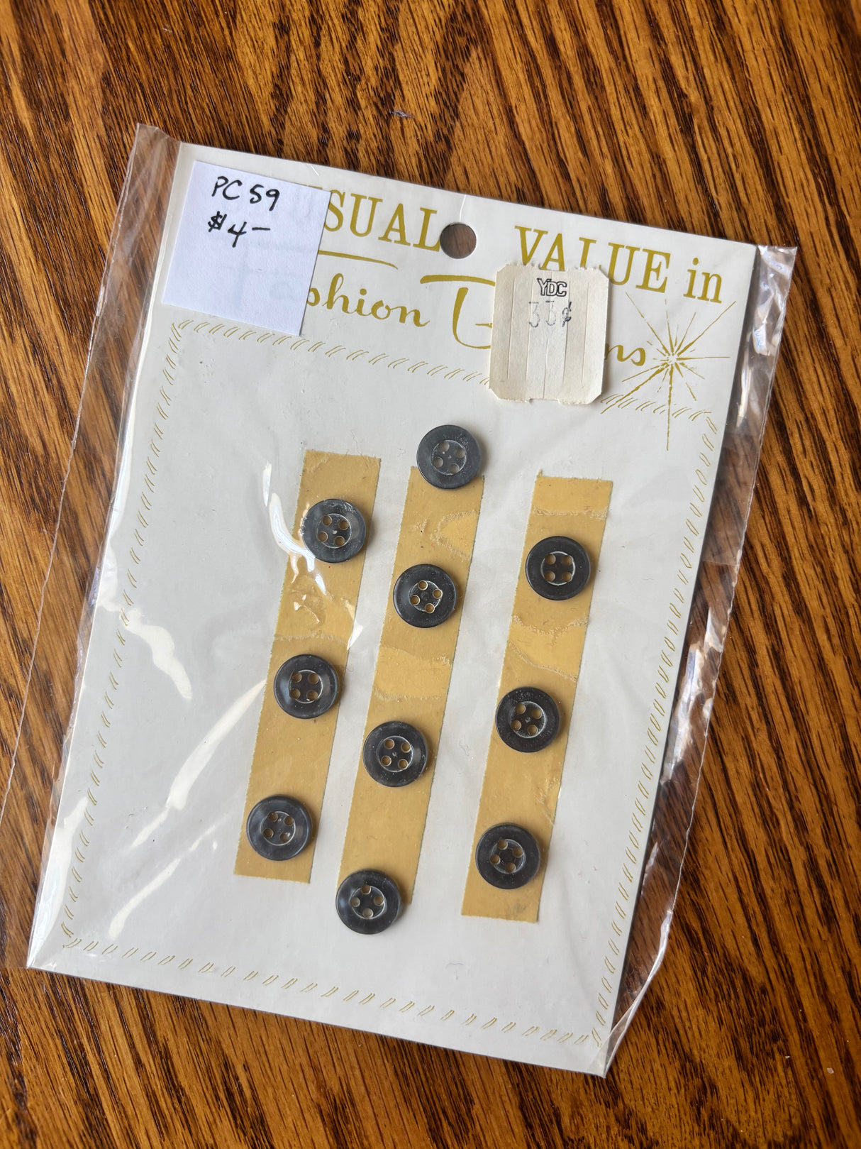 1960’s Fashion-Tone Plastic Buttons - Grey - set of 10 - 5/8" -  on card (PC59)