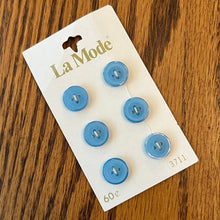 1980’s La Mode Plastic Buttons - Blue - Set of 6 - Size 18 - 7/16" -  on card