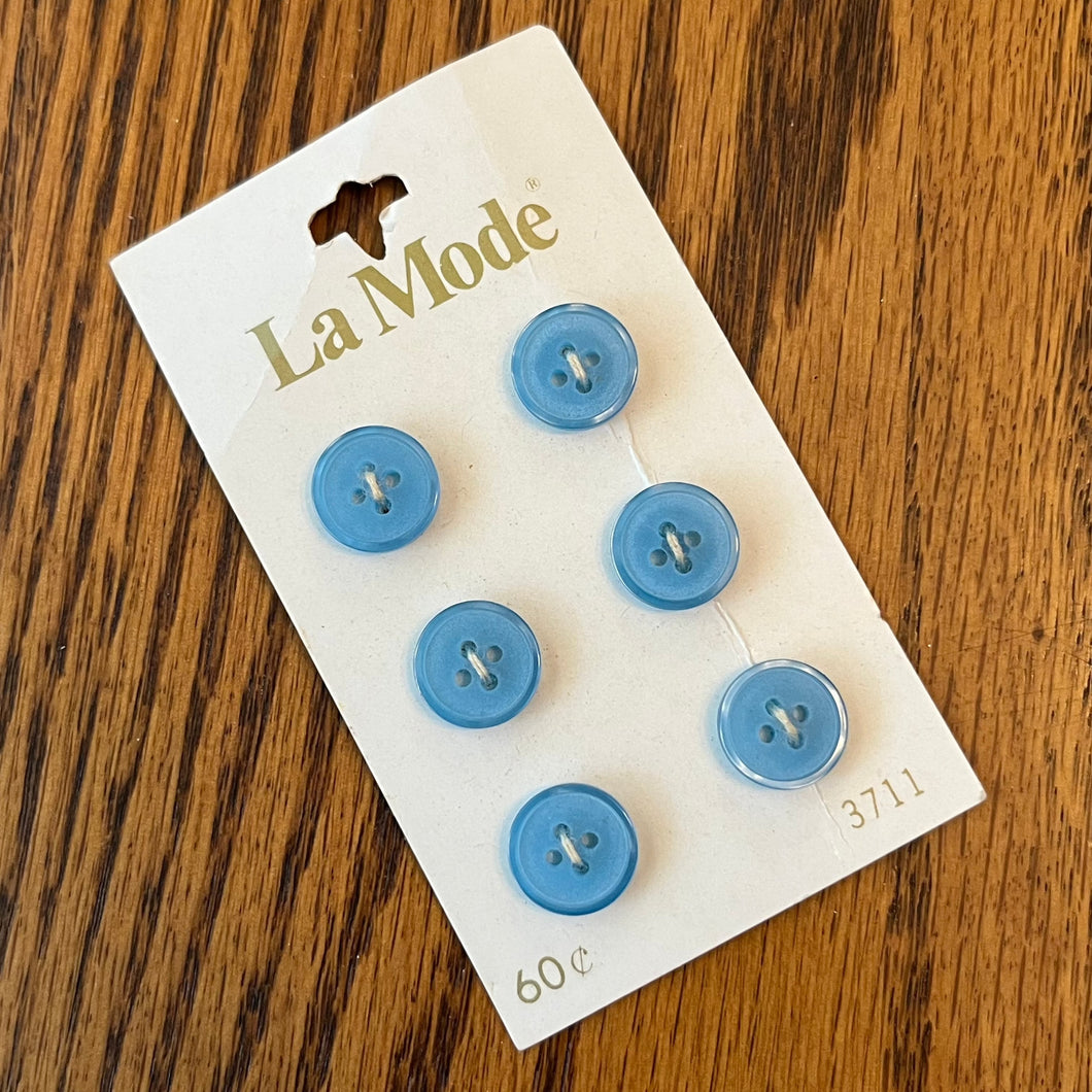 1980’s La Mode Plastic Buttons - Blue - Set of 6 - Size 18 - 7/16