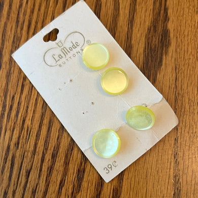 1970’s La Mode Yellow Plastic Shank Buttons - Opalescent - Set of 4 - Size 22 - 9/16