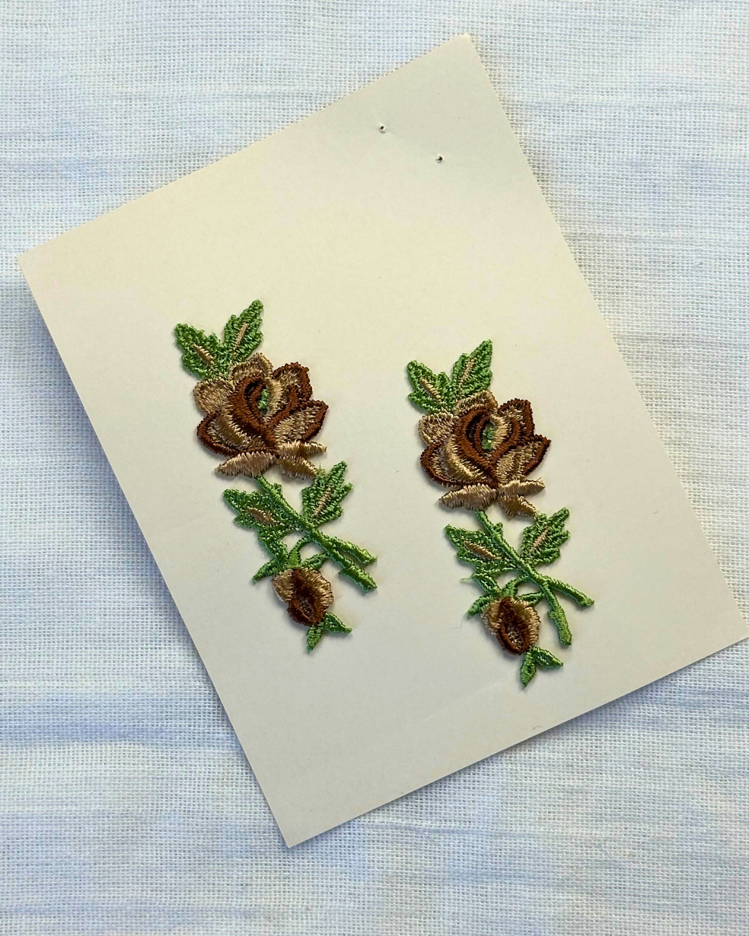 1970’s Embroidered Brown Rose Appliques - set of 2 - deadstock