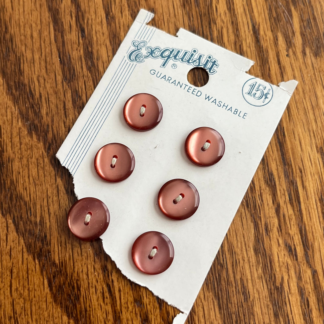 1970’s Exquisit Plastic Buttons - Dark Pink - Set of 6 - 5/8” -  on card