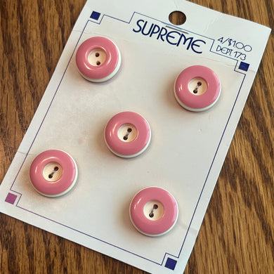 1980’s Supreme Plastic Buttons - Pink and White - 15/16