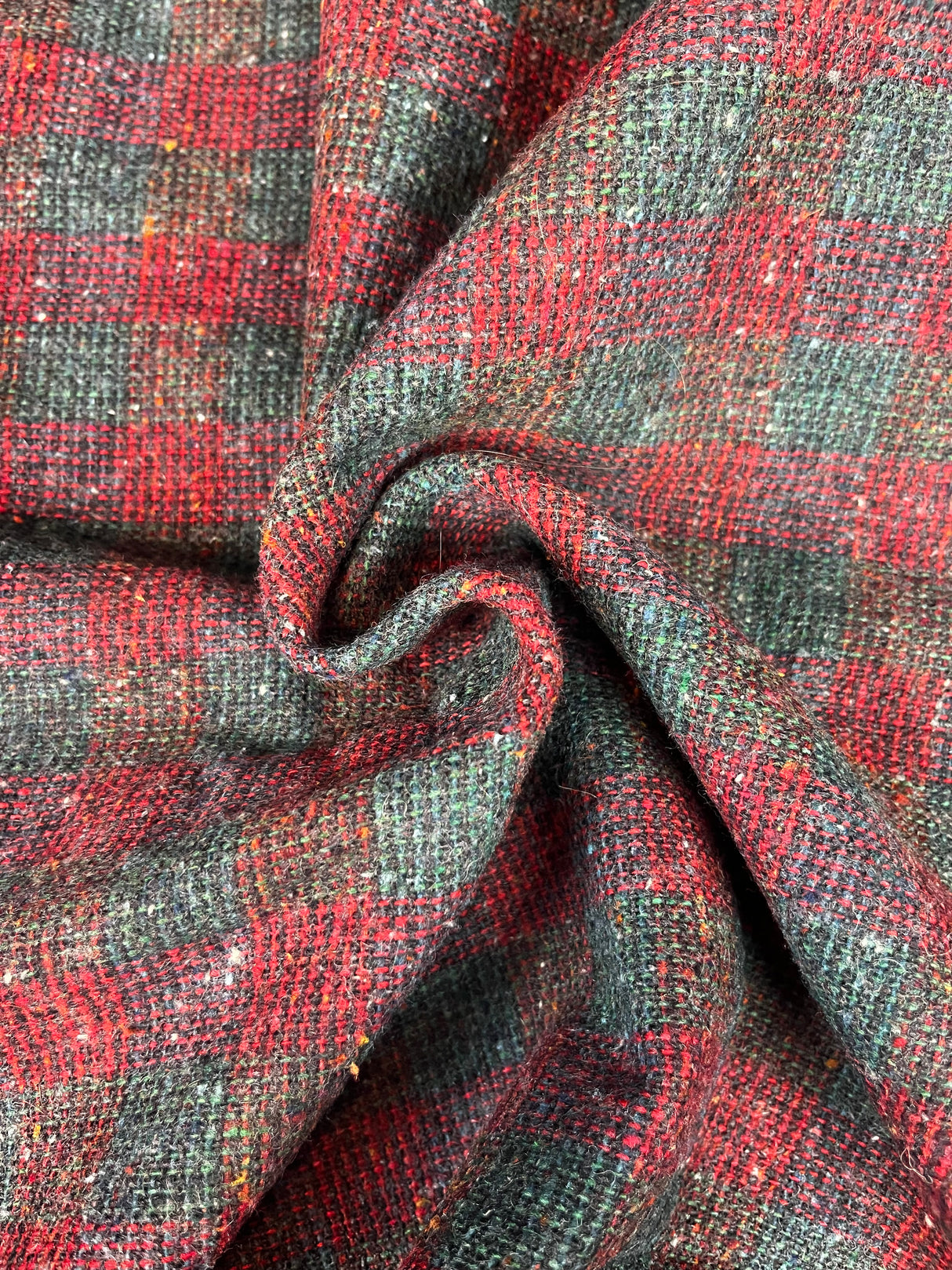 1970’s Deep Blue, Brown and Red Woven Plaid Wool Fabric