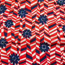 1970’s Red, White, and Navy Blue Mod Floral Fabric - BTY