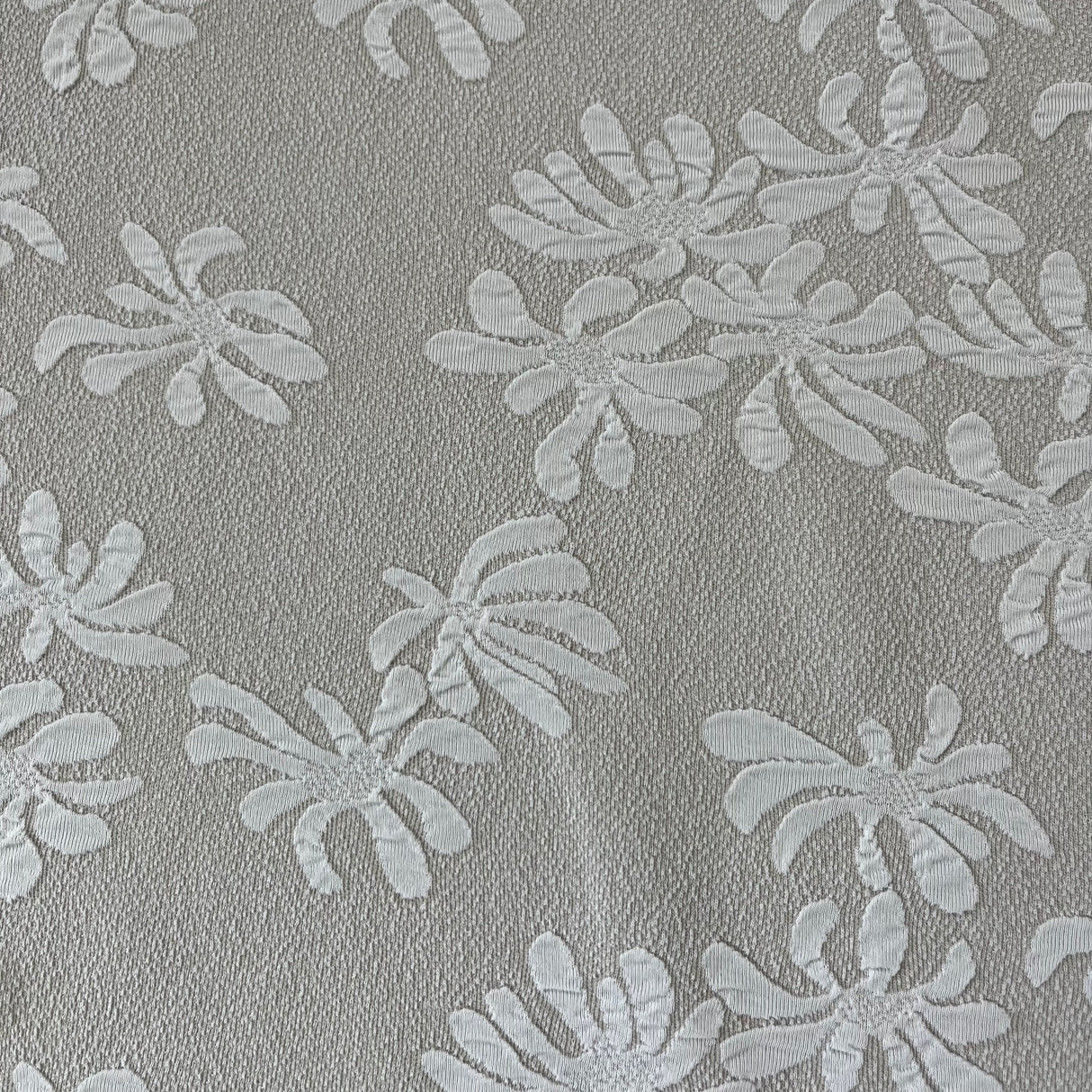 1970’s Jacquard Grey with White Flowers - Polyester Double Knit Fabric - BTY