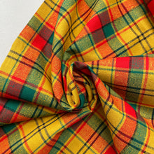 1970's Red, Mustard and Green Plaid Fabric- BTY