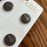 1960’s Le Chic Metal Shank Buttons - Brass tone - set of 3 - Size 24 - 5/8" - on card