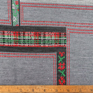 1970’s Light Blue Denim-color knit with floral trim Fabric - BTY