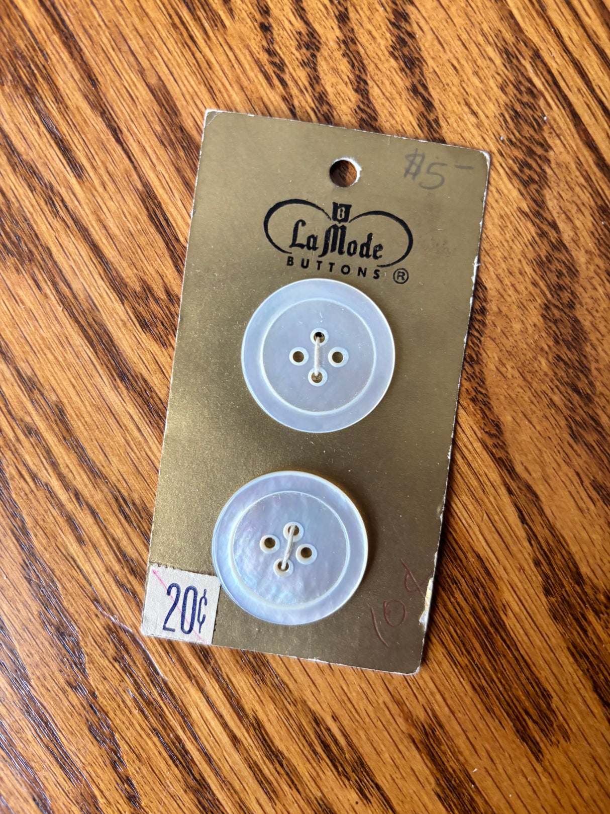 1970’s La Mode White Mother of Pearl Buttons - Set of 2 - Size 45 - 1 1/8" -  on card (PC42)