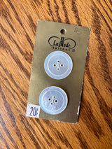 1970’s La Mode White Mother of Pearl Buttons - Set of 2 - Size 45 - 1 1/8" -  on card (PC42)