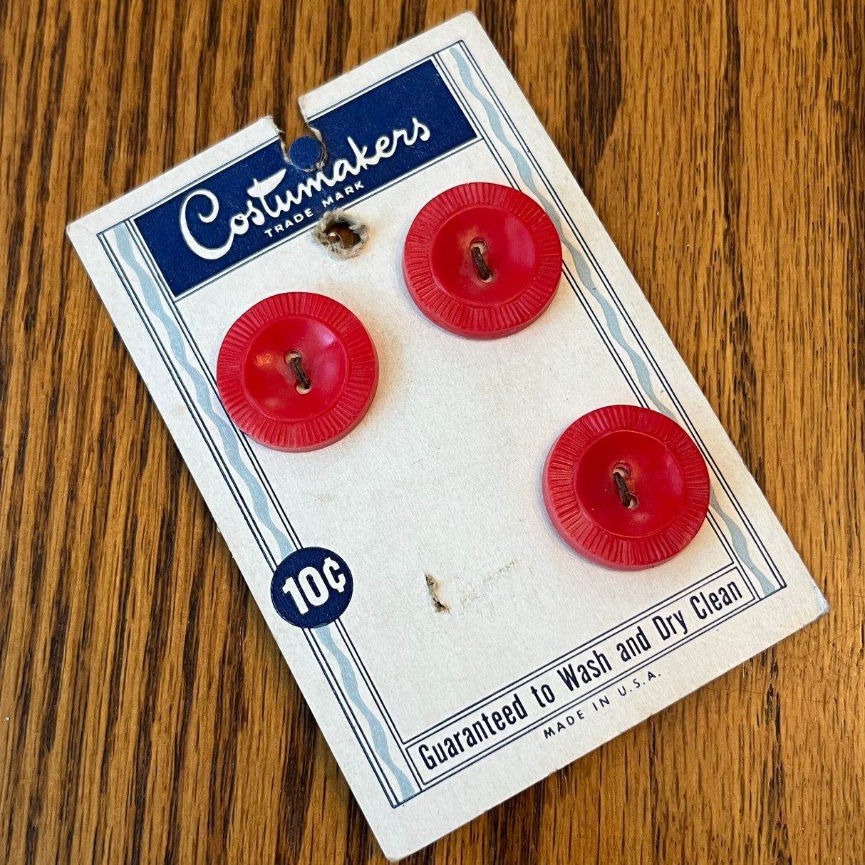 1960’s Costumakers Red Plastic Buttons - Set of 3 - 7/8" -  on card