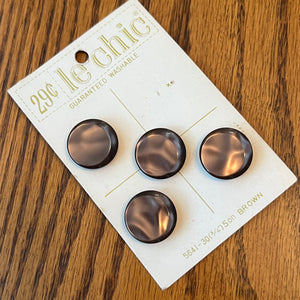 1970’s Le Chic Brown Plastic Shank Buttons - Set of 4 - 3/4" -  on card