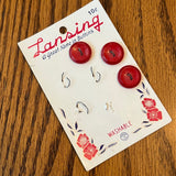 1960’s Lansing Red Plastic Buttons - Set of 3 - 7/16" -  on card