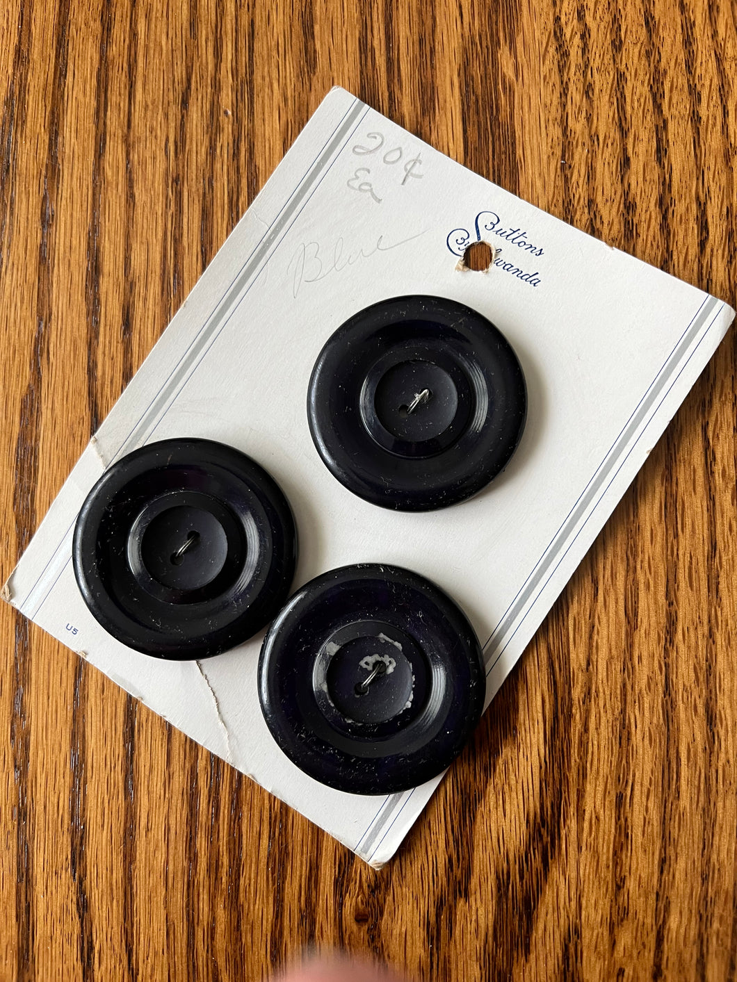1960’s Buttons by Schwanda Plastic Buttons - Deep Navy Blue - Set of 3 - 1.5” -  on card