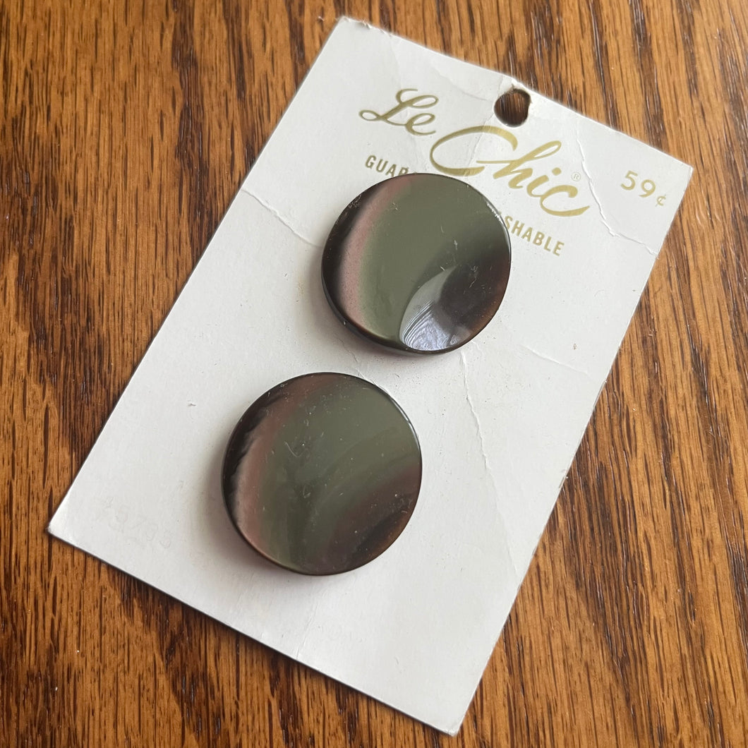 1970’s Le Chic Plastic Buttons - Opalescent Brown - Set of 2 - 1 1/8