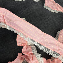 1970’s Pink with Cream Flocked Dot Ruffled Trim and Lace