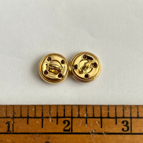 1960’s La Mode Gold Metal Shank Buttons with Shield Design - Black - Set of 2 - 1/2"