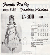 1970's Mail Order A-line Dress Pattern with Diagonal Accents - Bust 38" - No. F 300