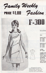 1970's Mail Order A-line Dress Pattern with Diagonal Accents - Bust 38" - No. F 300
