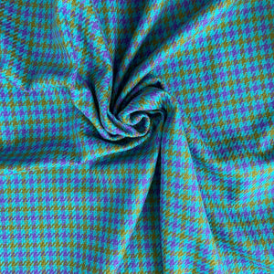 1970’s Blue, Purple and Avocado Houndstooth Acrylic Backed Fabric - BTY