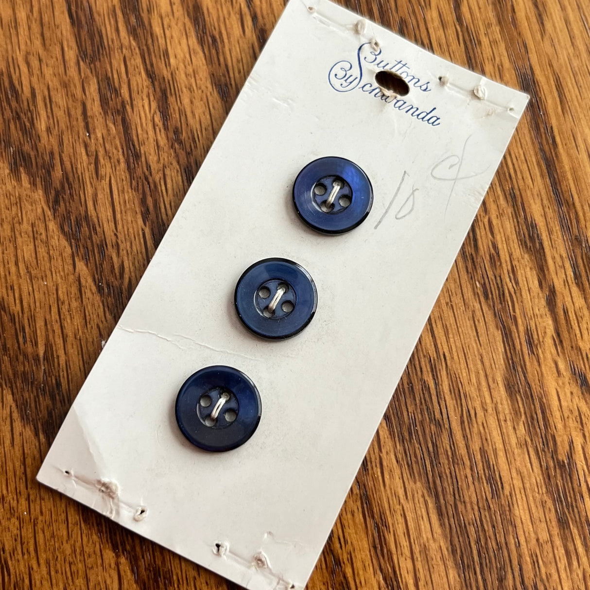 1960’s Buttons by Schwanda Mother of Pearl Buttons - Blue - Set of 3 - 5/8" -  on card