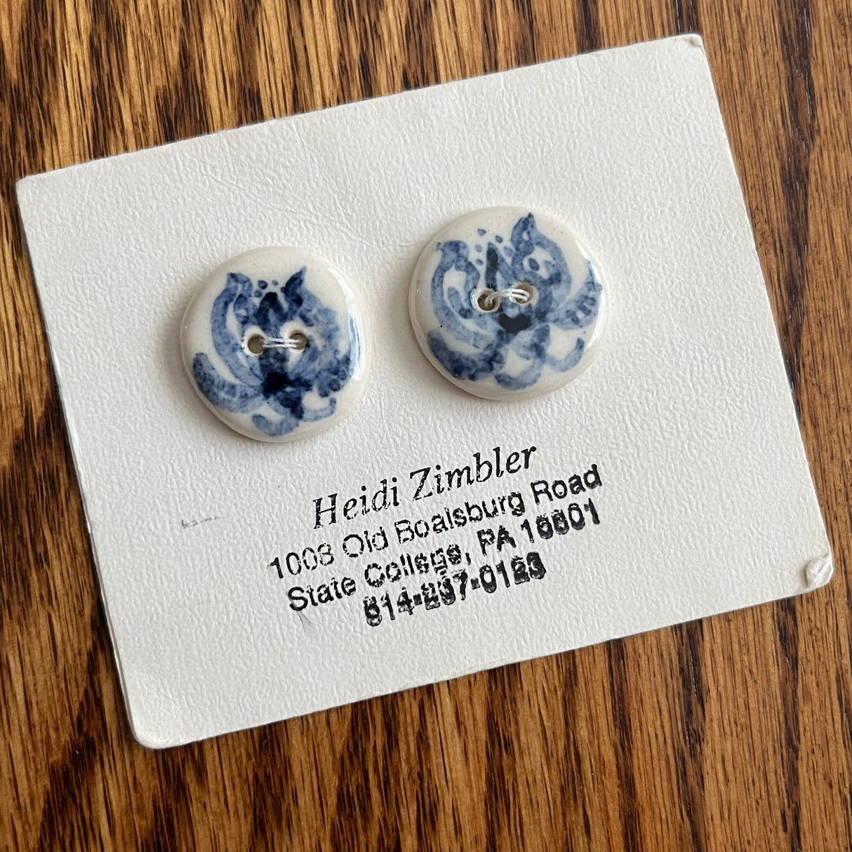 1980’s Heidi Zimbler Ceramic Buttons - Multiple Styles Available - Set of 2 - 15/16" -  on card