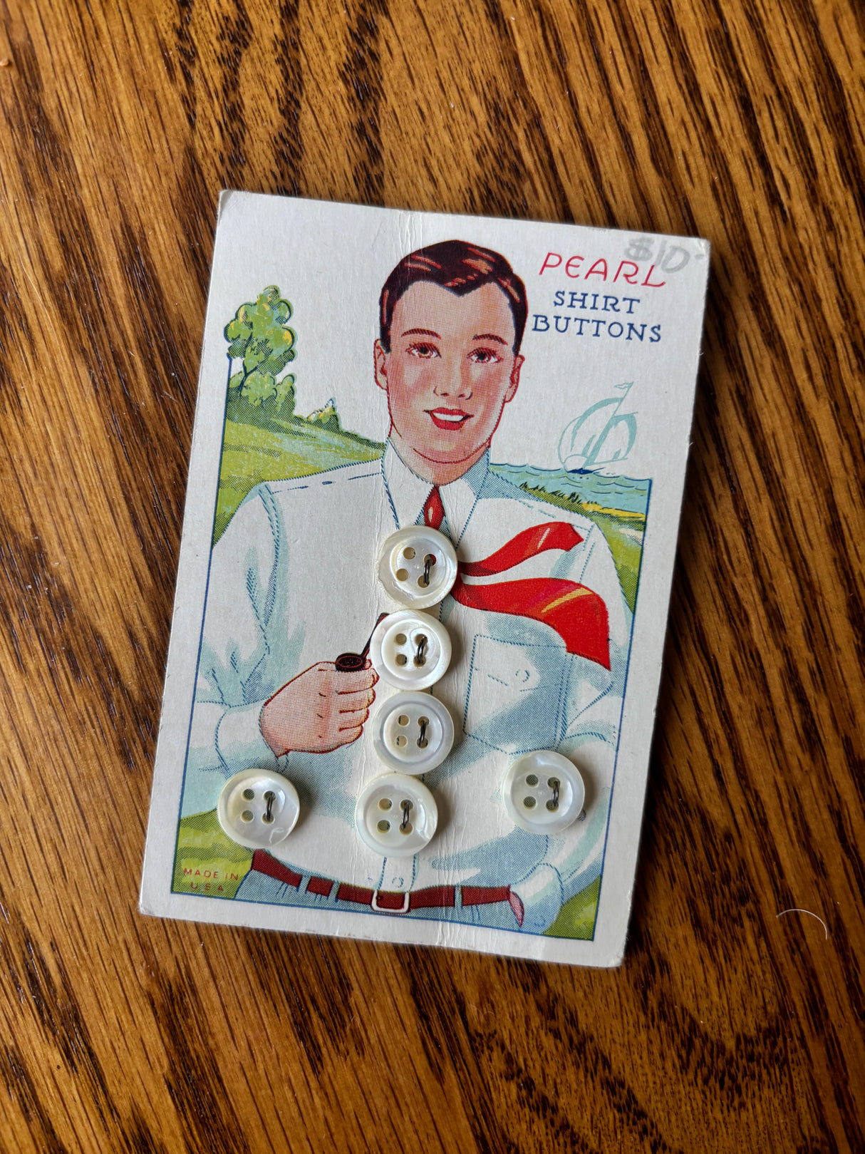 1940’s Pearl Shirt Buttons - Opaque - Set of 6 - 3/8" -  on card (#46)