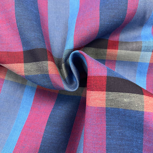 1960’s Blue, Red and Yellow Plaid Fabric - Cotton - BTY