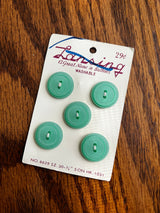 1960’s Lansing Blue Green Plastic Button - Set of 5 - 3/4” - on card