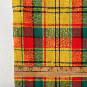 1970's Red, Mustard and Green Plaid Fabric- BTY