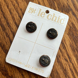 1960’s Le Chic Metal Shank Buttons - Brass tone - set of 3 - Size 24 - 5/8" - on card